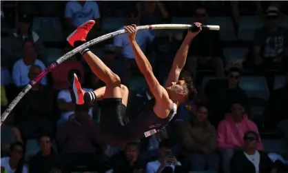  ?? Photograph: Dean Lewins/AAP ?? Kurtis Marschall in action at the Australian championsh­ips in April. Marschall trained with US pole vaulter Sam Hendricks before Hendricks tested positive for Covid-19.