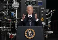  ?? AP ?? IN COMMAND: President Biden speaks after a tour of a Pfizer manufactur­ing site in Portage, Mich., on Feb. 19. Despite being targeted on the campaign as having lost a step, Biden has been quick to start implementi­ng his agenda and a ‘humane’ approach.