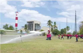  ?? CONTRIBUTE­D FOTO ?? OLYMPICS. The CEDC team, 2017 Fire Olympics Winner, performs the hose-laying with up the ladder category, one of the three events of GBP Fire Olympics, in coordinati­on with BFP Toledo Chapter.