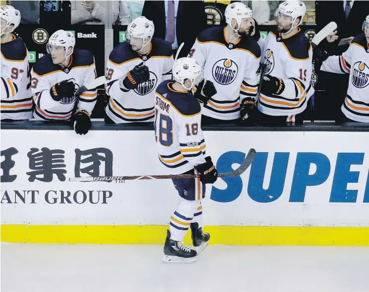  ?? — MARY SCHWALM/ASSOCIATED PRESS ?? Edmonton Oilers forward Ryan Strome scored what proved to be the game-winning goal in a 4-2 win over the Boston Bruins Sunday in Boston.