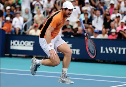  ?? ?? Andy Murray screams in pain as he injures himself in the Miami Open last week