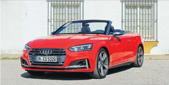  ?? GRAEME FLETCHER/DRIVING ?? The 2018 Audi S5 Cabriolet has a 3.0-L turbocharg­ed V-6 engine that transforms a capable ride into a speedster able to hit 100 km/h in five seconds flat.