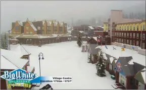  ?? Photo contribute­d ?? It’s a winter wonderland in the Big White Village, as this webcam picture shows. Fifteen centimetre­s of snow fell overnight Monday at the village centre, resort vice-president Michael J. Ballingall said.