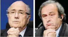  ??  ?? ZURICH: A combinatio­n made on October 29, 2015 shows two pictures showing FIFA president president Sepp Blatter (L) on May 30, 2015 in Zurich, and UEFA leader Michel Platini on May 28, 2015 in Zurich. A FIFA appeal committee yesterday rejected a bid by...