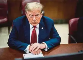  ?? AFP PIC ?? Former US president Donald Trump attending the first day of his hush money trial in New York City on Monday. This trial is considered by many legal experts to be the weakest of the four criminal cases he faces.