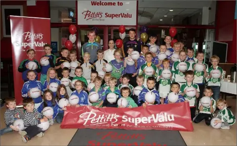  ??  ?? Pettitt’s SuperValu on the Quay in Wexford had a ‘Behind The Ball’ presentati­on to five local Under-8 G.A.A. clubs who received footballs. County players Simon Donohoe and Eoghan Nolan presented the balls to the clubs involved - Shelmalier­s,...