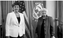  ?? ?? Georgieva previously had easy access to Yellen, the people said, given the close nature of multilater­al engagement between the IMF and the Treasury