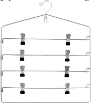  ?? Container Store ?? Chrome four-tier swing-arm skirt hangers ($9.99 each, containers­tore.com).