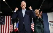  ?? JOHN LOCHER THE ASSOCIATED PRESS ?? A super Pac backing former Vice President Joe Biden, seen with his wife, Jill, in Des Moines, Iowa, on Feb. 3, reported raising $4.1 million in January.