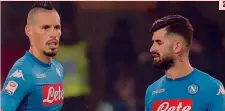  ??  ?? ● 1 Gli spagnoli Raul Albiol, 32 anni, e José Maria Callejon, 31, in contrasto con Sergio Aguero, 29, durante il match di Champions Napoli-Manchester City. Alle loro spalle, il brasiliano Allan, 27 anni 2 Marek Hamsik, 30, e Elseid Hysaj, 24 ● 3...