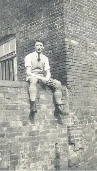  ??  ?? Pictured is Richard’s dad, George sat on the wall outside of the stables on Barnett’s farm.