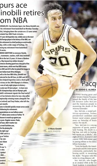  ?? AFP PHOTO ?? Manu Ginobili