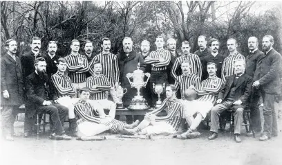  ??  ?? West Bromwich Albion, FA Cup winners 1888, posing with their season’s haul of trophies.