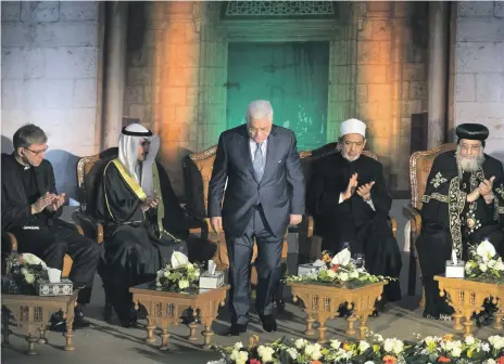  ?? Reem Mohammed / The National ?? Mahmoud Abbas, president of Palestine, told delegates at the opening session of Al Azhar Internatio­nal Conference in Support of Jerusalem that going to the holy city was not supporting Israel