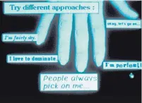  ?? COURTESY OF LYNN HERSHMAN LEESON/BRIDGET DONAHUE GALLERY ?? A video still of Lynn Hershmann Lesson’s “Deep Contact” shows how the piece gives viewers options for describing themselves. The installati­on from the 1980s is said to be the first ever to use touch-screen technology.