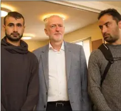  ??  ?? Labour leader Jeremy Corbyn met Afghan asylum seekers Mirwais Ahmadzai and Rahman Shah who were recently on hunger strike over the Serco eviction