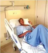  ?? — AFP ?? MADRID: This handout picture posted on Venezuela’s Olympic champion Yulimar Rojas X social media account on April 12, 2024 shows Rojas recovering after surgery in a hospital bed in Madrid, Spain. Olympic [YHJR HUK ÄLSK JOHTWPVU @\SPTHY 9VQHZ HUUV\UJLK on April 12, 2024 that she will miss the Paris 2024 Olympic Games after suffering an injury to her “left Achilles tendon”.