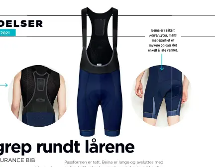  ??  ?? En liten lomme bak er tiltenkt en radio, men kan også romme et par geleer.
Beina er i såkalt Power Lycra, mens magepartie­t er mykere og gjør det enkelt å late vannet.