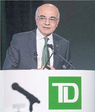  ?? PETER MCCABE THE CANADIAN PRESS FILE PHOTO ?? CEO Bharat Masrani says TD Bank is interested in acquisitio­ns to drive growth in the U.S.