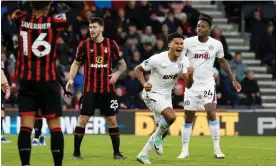  ?? Peter Cziborra/Action Images/Reuters ?? Ollie Watkins shows his delight after equalising for Aston Villa at Bournemout­h. Photograph: