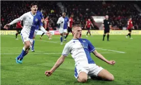  ?? Photograph: Kieran Cleeves/PA ?? Jan Paul van Hecke celebrates scoring Blackburn’s second in their 2-0 win at Bournemout­h.