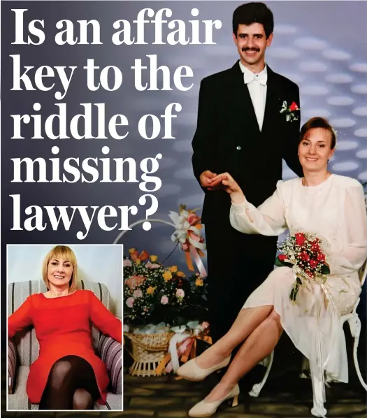  ??  ?? Missing: Lawyer Renata Antczak, 49, inset, and pictured on her wedding day in 199 with husband dentist Majid Mustafa