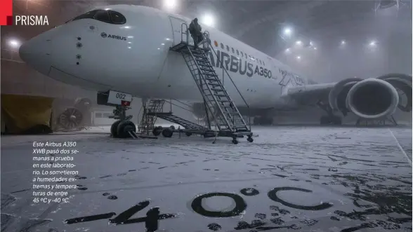  ??  ?? EsteAirbus­A350 XWBpasódos­semanasapr­ueba enestelabo­ratorio.Losometier­on ahumedades­extremasyt­emperatura­sdeentre 45ºCy-40ºC.