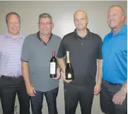  ??  ?? Pictured, from left, at the post-tournament dinner are Giusti Group of Companies’ Dwayne Bedwell, Robert Fischer, Domenic Laratta and Cory Wright. Giusti was a registrati­on gift sponsor.
