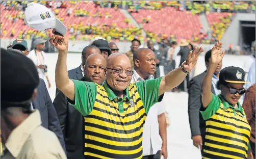  ?? Picture: SINO MAJANGAZA ?? POOR SHOW: President Jacob Zuma and ANC chair Baleka Mbete arrive at the Nelson Mandela Bay Stadium where they were greeted by a sea of empty seats