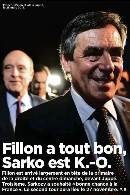  ??  ?? François Fillon et Alain Juppé, le 25 mars 2015.