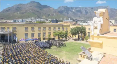  ?? Picture: Gallo Images ?? Police parade at the Castle of Good Hope yesterday ahead of the State of the Nation Address at Cape Town City Hall.