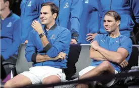  ?? Picture: JULIAN FINNEY/ GETTY IMAGES ?? TEARFUL GOODBYE: Team Europe’s Roger Federer and Rafael Nadal share an emotional moment at the Laver Cup at the O2 Arena in London on Friday