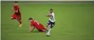  ??  ?? Raheem Sterling troubles Denmark’s defence during England’s Euro 2020 semi-final win. Photograph: Paul Marriott/REX/Shuttersto­ck