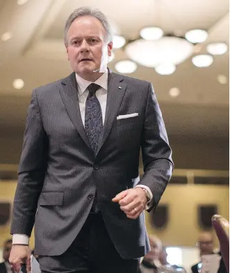  ?? CHRIS YOUNG/THE CANADIAN PRESS ?? Bank of Canada governor Stephen Poloz will need to remain in “intense data-dependent mode” when he makes interest rate decisions while growth is projected to moderate in 2018.