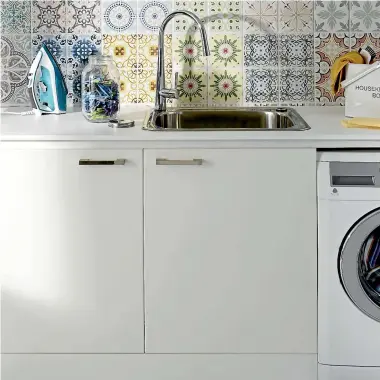  ??  ?? Laundry tapware is generally more simple, homeowners opting to play it safe with chrome or stainless steel in an area that’s usually tucked away and out of sight.