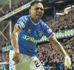  ??  ?? SUB STORY Morelos hails his Ibrox winner