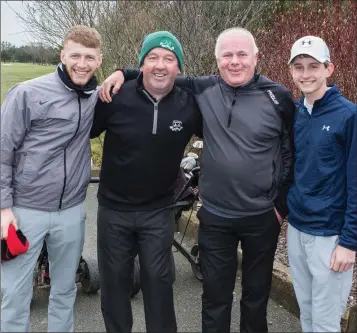  ??  ?? Luke Byrne, Don Doyle, Pat Sheehy and Stuart Kenny at the 2018 Drive In at Blainroe Golf Club.