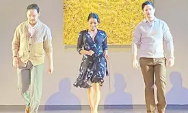  ?? ?? Fil-Brit actors James Bradwell, Vanessa White and James Cooney in Harold Pinter’s Betrayal, staged by Repertory Philippine­s.