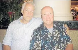  ?? COURTESY ?? Long after they stopped working together at the Palm Beach Post, writer Rob Hiaasen, left, and former managing editor Tom O’Hara remained fast friends. Hiaasen, who grew up in Plantation, was gunned down in the newsroom of the Capital Gazette in...