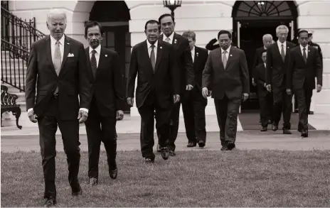  ?? AP ?? US President Joe Biden and Asean leaders arrive for a group photo on the South Lawn of the White House last Thursday