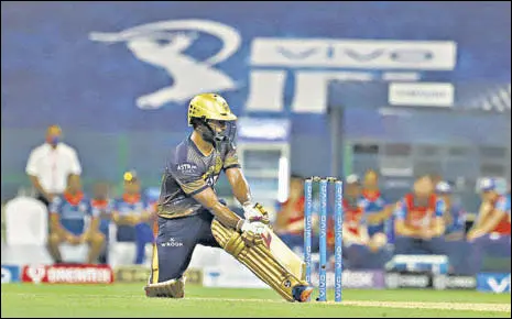  ?? BCCI/IPL ?? Rahul Tripathi scored an unbeaten 74 off 42, which included eight fours and three sixes, to guide KKR to a seven-wicket win.