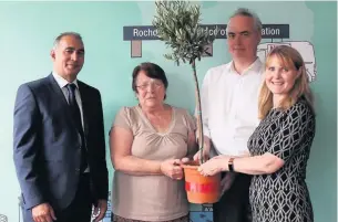  ??  ?? ●●At the tree handover are (from left): Asrar Ul-Haq (Amaani Initiative and RBH non-executive Director), Lynne Brosnan (chair, RBH representa­tive body), Gareth Swarbrick (RBH chief executive) and Alison Tumilty (chair of the RBH Board).