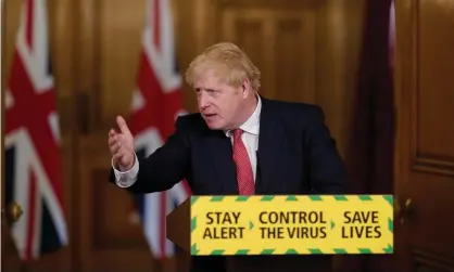  ?? Photograph: Andrew Parsons/10 Downing Street handout/EPA ?? Boris Johnson a Downing Street press conference. ‘A grasshoppe­r by nature, he sang a merry tune: of the resumption of indoor performanc­es, sports events with spectators and conference­s in October if pilots go to plan.’