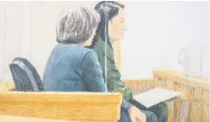  ??  ?? Ilustració­n de Meng Wanzhou (de verde), directora financiera de Huawei, ayer durante la audiencia en un tribunal de Vancouver.