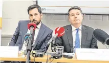  ?? PHOTO: COLLINS ?? Grant: Housing Minister Eoghan Murphy and Finance Minister Paschal Donohoe during the launch of Home Building Finance Ireland’s first half-year update yesterday.