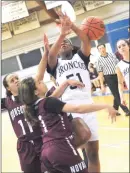  ?? File photo ?? Burrillvil­le’s Alicia Harmon (51) helped her team overcome a late one-point deficit in a 42-37 quarterfin­al win over Toll Gate.