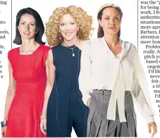  ??  ?? Smart: top business women Helena Morrissey (left) and Kelly Hoppen, and Angelina Jolie, whose looks can overshadow her UN work