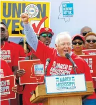  ?? ASSOCIATED PRESS FILE PHOTO ?? In March, UAW president Dennis Williams calls for auto workers to demand their rights during a speech before thousands gathered at a pro-union rally near Nissan Motor Co.’s Canton, Miss., plant.