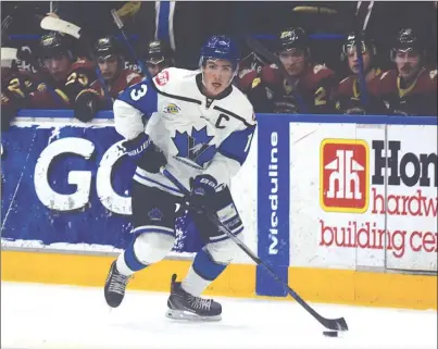  ?? JOE FRIES/Penticton Herald ?? Penticton Vees captain Massimo Rizzo looks for options Wednesday night against the West Kelowna Warriors. Rizzo is currently riding a seven-game point streak.