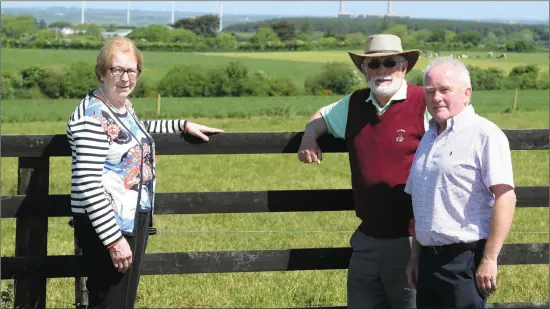  ?? Photo by Domnick Walsh ?? Joan Murphy and John Fox of the Tarbert Developmen­t Associatio­n with Noel Lynch, far right, of the Ballylongf­ord Enterprise Company at the Ballylongf­ord Landbank which is currently the subject of a bidding process that’s sparking renewed fears locally...